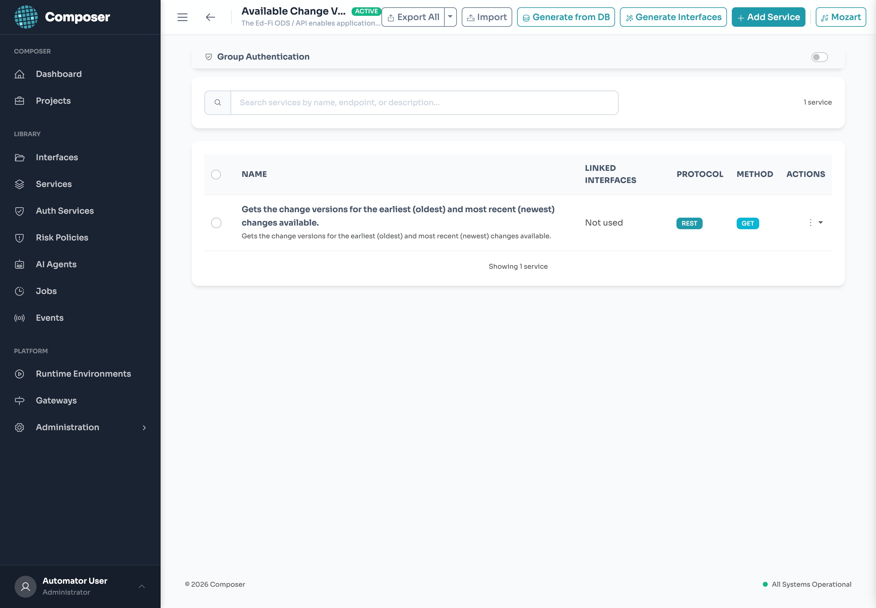 A Service Group's member services and shared authentication